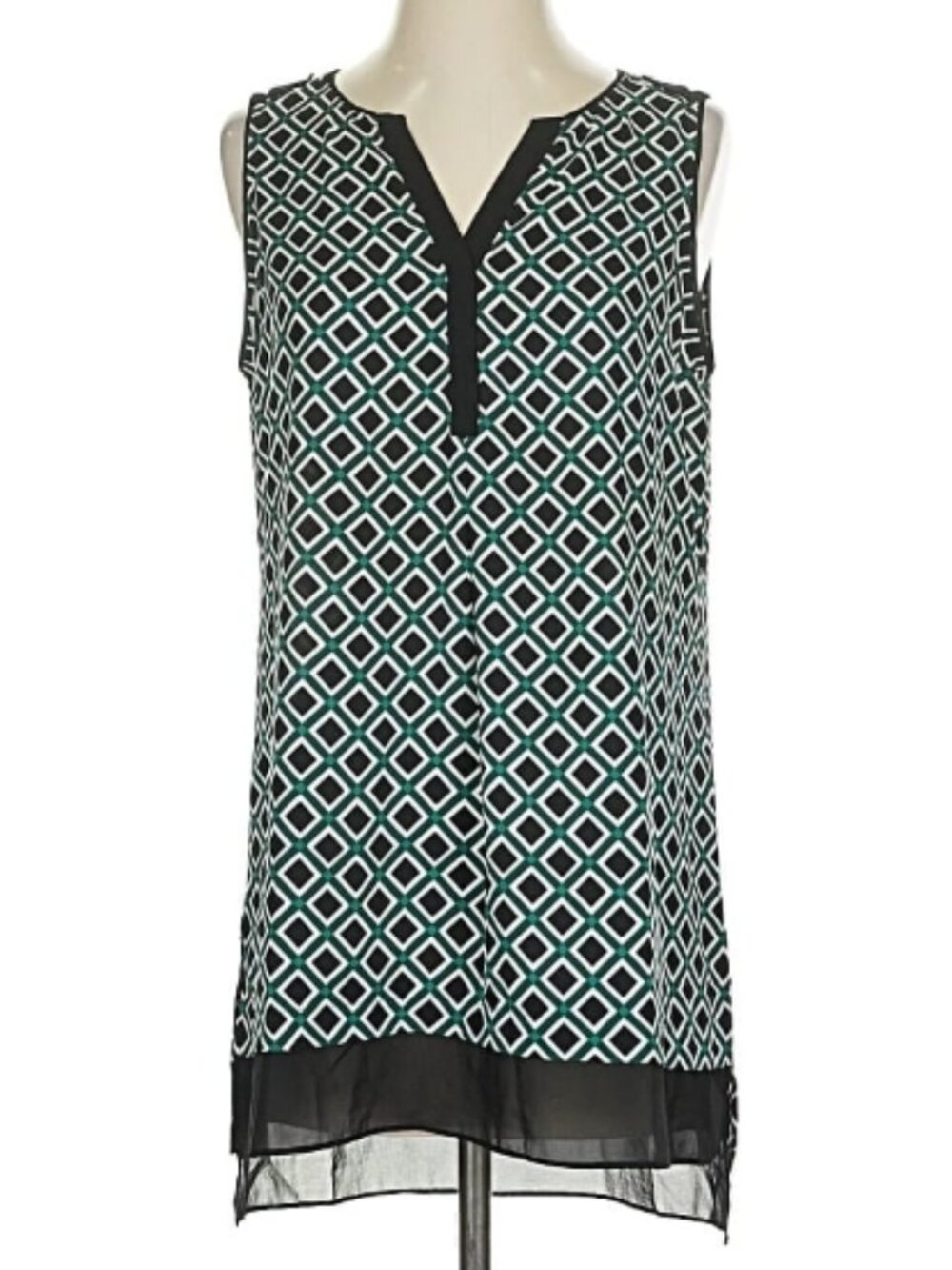 WHBM, Sleeveless V-Neck Blouse with Geometric Pattern, XS